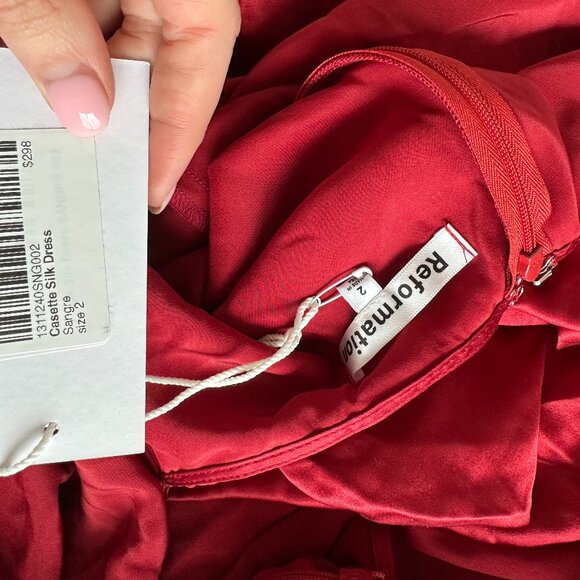 NWT Reformation Casette Midi Silk Dress Sangre Red Sz 2 Wedding Bridesmaid Gown - Picture 3 of 10